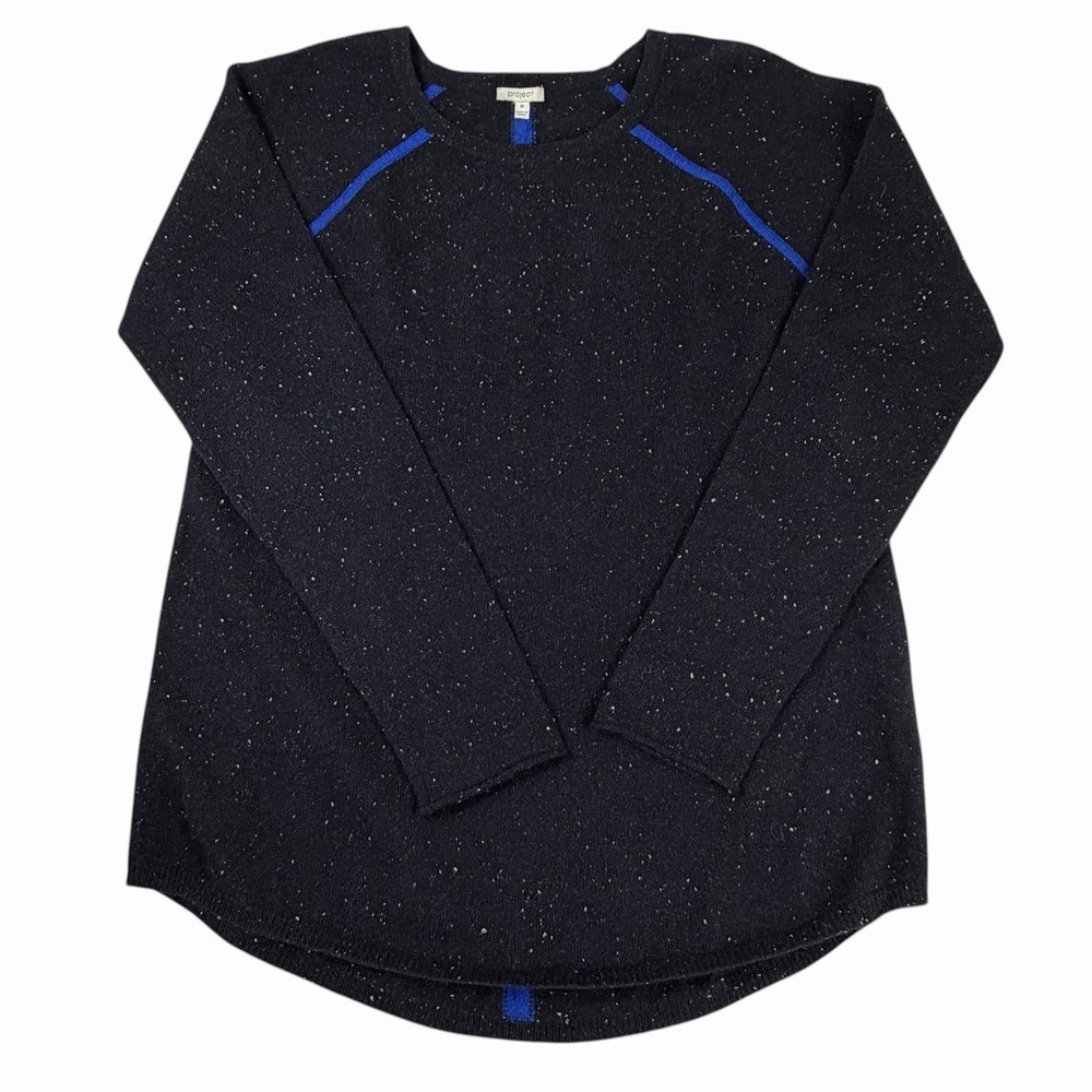Womens 100% Cashmere Sweater Medium Black Fleck Knit Long Sleeve Crew Project